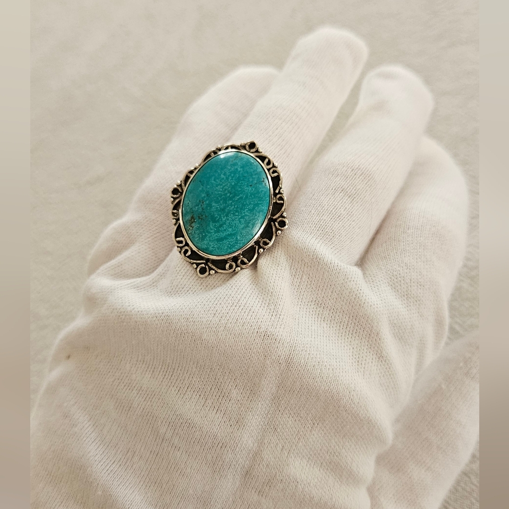 Artisan Turquoise Sterling Silver Ring Sz 7 TGW 13.7 - Picture 8 of 12